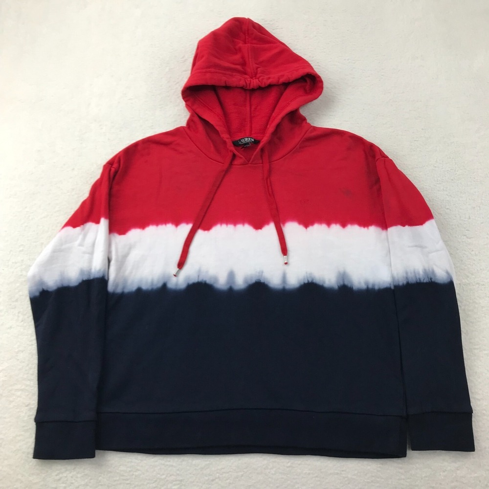 Lauren Ralph Lauren Hoodie Sweatshirt Womens M Red White Blue Tie Dye Pullover